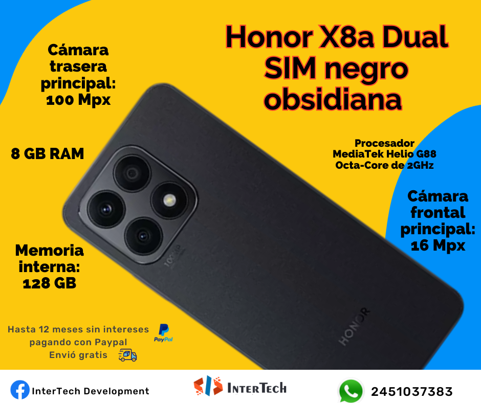 Honor X8a Dual SIM 128GB ROM + 6GB RAM Smartphone 4G desbloqueado de  fábrica (Midnight Black) - Versión internacional