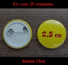Kit com 25 bottons personalizáveis, tamanho 2,5cm