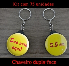 Kit com 25 chaveiros dupla-face personalizável, tamanho 3,5cm