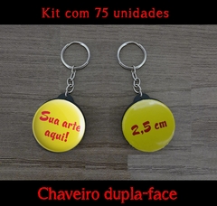 Kit com 25 chaveiros dupla-face personalizável, tamanho 2,5cm