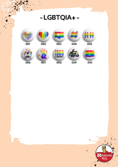 Catálogo de bottons e/ou imãs, com estampas de LGBTQIAPN+