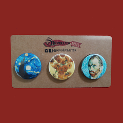 Trio de bottons e/ou imãs, com estampas de Obras de Arte.