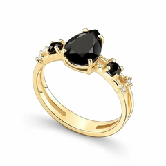 Solitário Ouro 18k 4gr Com Moissanita Negra Gota De 2,00ct 7x10mm