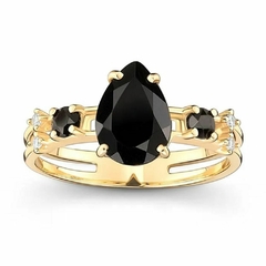 Solitário Ouro 18k 4gr Com Moissanita Negra Gota De 2,00ct 7x10mm - comprar online