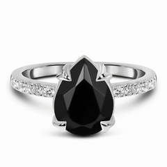 Solitário Ouro Branco 18k 3gr Com Moissanita Negra Gota De 2,00ct 7x10mm 10 Moissanitas de 2mm