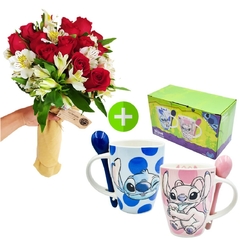 Ramo de Rosas y Astromelias + Juego de Tazas - comprar en línea