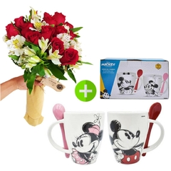 Ramo de Rosas y Astromelias + Juego de Tazas - tienda en línea