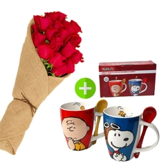 Ramo Casual 18 Rosas + Juego de Tazas - comprar en línea