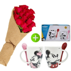 Ramo Casual 18 Rosas + Juego de Tazas - tienda en línea