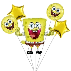 Paquete 5 Globos Metálicos Temática Bob Esponja