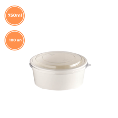 300un Bowl Redondo Papel 750ml Branco Com Tampa Cristal Biodegradável