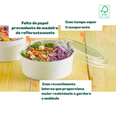 300un Bowl Redondo Papel 750ml Branco Com Tampa Cristal Biodegradável na internet