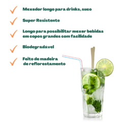 50un Mexedor Longo de Madeira 17cm Drink Suco - comprar online