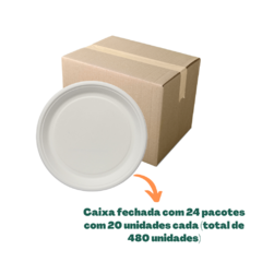 Prato Fibra de Cana de Acucar 23cm Branco - 24PC X 20UN - comprar online