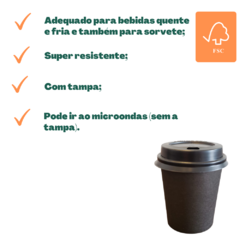 50u Copo Papel Preto 110ml Café C/ Tampa Biodegradável na internet