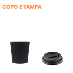 50u Copo Papel Preto 110ml Café C/ Tampa Biodegradável - comprar online