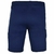 Bermuda esportiva slim jogger azul com bolso e zíper, vista traseira.