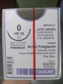 Sutura Poliglactin 910 color violeta #0 HR35 70cm 1 aguja TAGUM Caja c/12 pz