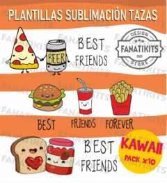 Día Del Amigo Pack 10 Plantillas Sublimar Tazas Kawaii Comida