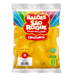 BALÕES SÃO ROQUE AMARELO CINTILANTE 9 POLEGADAS PC 25 UNIDADES #108110425