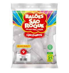 BALÕES SÃO ROQUE BRANCO CINTILANTE 9 POLEGADAS PC 25 UNIDADES #108110525