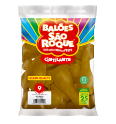 BALÕES SÃO ROQUE DOURADO CINTILANTE 9 POLEGADAS PC 25 UNIDADES #108111225