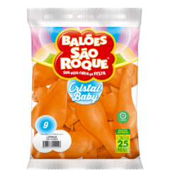 BALÕES SÃO ROQUE LARANJA CRISTAL BABY 9 POLEGADAS PC 25 UNIDADES #1081430625