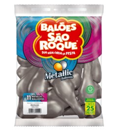 BALÕES SÃO ROQUE PRATA METALLIC 11 POLEGADAS PC 25 UNIDADES #110531325