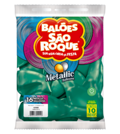 BALÕES SÃO ROQUE VERDE METALLIC 16 POLEGADAS PC 10 UNIDADES #116530310