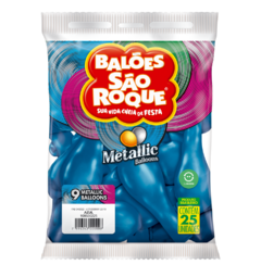 BALÕES SÃO ROQUE AZUL METALLIC 9 POLEGADAS PC 25 UNIDADES #108530225