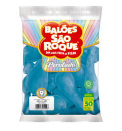 BALÕES SÃO ROQUE AZUL CLARO PEROLADO 9 POLEGADAS PC 25 UNIDADES #108193025