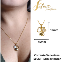 Gargantilha Corrente Veneziana 50+5cm e Pingente Corações REF.BA04 - Infinit Semijoias