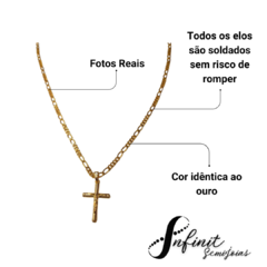 Corrente Figaro 3x1 60cm com Pingente Crucifixo Banhada a Ouro 18k+Pulseira Figaro Brinde - comprar online