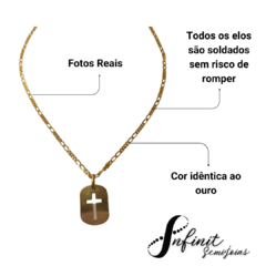 kit Corrente Figaro 3x1 60cm com Medalha Crucifixo Banhado a Ouro 18k+Pulseira figaro Brinde - loja online