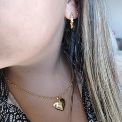 Conjunto Corrente+Pingente+Brinco Coração Banhados a Ouro 18k