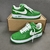 Tênis Louis Vuitton x Nike Air Force 1 Low By Virgil Abloh Green: Um par de tênis na cor verde, parte da colaboração entre Louis Vuitton e Nike, desenhado por Virgil Abloh.