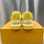 LV Trainer Denim Monogram Flowers Yellow Sneakers: A denim sneaker with a vibrant yellow floral print, perfect for a cheerful and stylish look, suitable for various occasions.