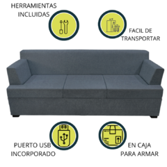 SILLÓN 3 CUERPOS LIVING BOX EN CAJA PUERTO USB CHENILLE en internet