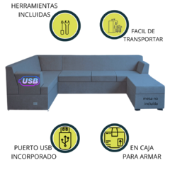 SILLÓN ESQUINERO 2+3 LIVING BOX EN CAJA USB CHENILLE ORIENT. DERECHA en internet