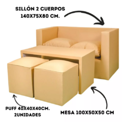 JUEGO DE LIVING COMBO SILLON 2CUERPOS + MESA + 2PUFF ECOCUERO - tienda online