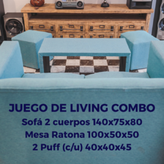 JUEGO DE LIVING COMBO SILLON 2CUERPOS + MESA + 2PUFF CHENILLE - Dormi Online