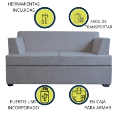 SILLÓN 2 CUERPOS LIVING BOX EN CAJA PUERTO USB CHENILLE - tienda online