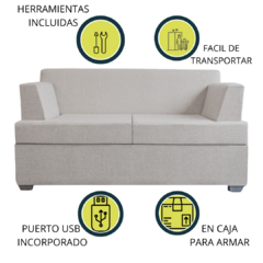 SILLÓN 2 CUERPOS LIVING BOX EN CAJA PUERTO USB CHENILLE - Dormi Online