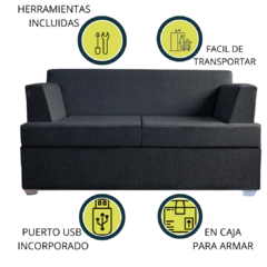 SILLÓN 2 CUERPOS LIVING BOX EN CAJA PUERTO USB CHENILLE - tienda online