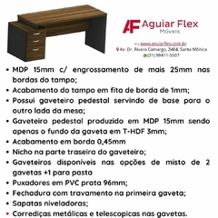 Mesa Reta Pedestal 150x70cm Com 3 Gavetas E Tampo 40mm - comprar online