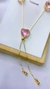 Conjunto Gravata Coração Dourado Rosa