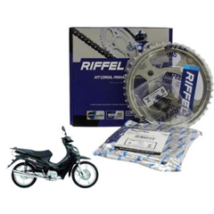 Kit Relação transmissão Riffel Web 100 Titanium Reforçado Aço1045 2003 a 2008