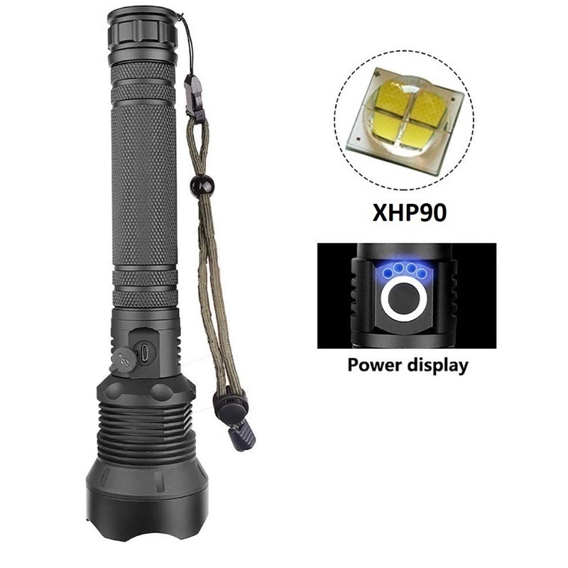 Super XHP90 Lanterna De LED Mais Potente XHP90 De Alta Potência Tática  Recarregável 26650 Camping USB