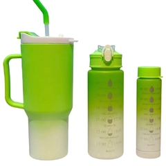 SET X3 VASO GIGANTE + 2 BOTELLAS MEDIDORAS CON STICKERS CORREA - Luz Mental