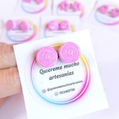 Par de Aros Fijos Galletitas Merengadas Rosas Acero Quirúrgico